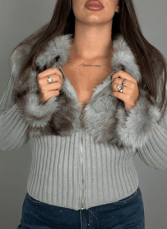 Maglia Eco - Fur Zip Charme Grigio - Abbigliamento Jessica