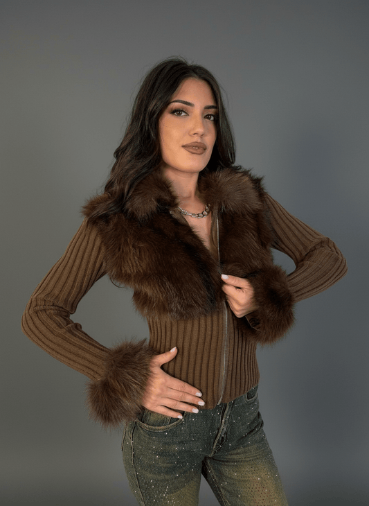 Maglia Eco - Fur Zip Charme Marrone - Abbigliamento Jessica