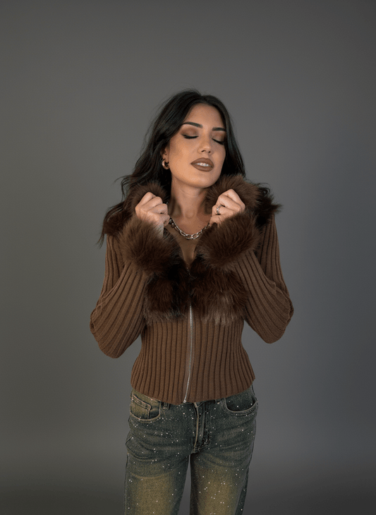 Maglia Eco - Fur Zip Charme Marrone - Abbigliamento Jessica