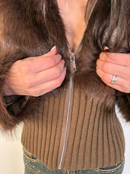 Maglia Eco - Fur Zip Charme Marrone - Abbigliamento Jessica