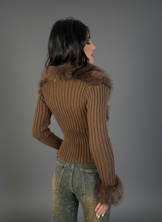 Maglia Eco - Fur Zip Charme Marrone - Abbigliamento Jessica