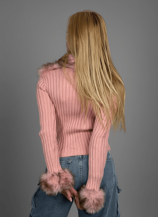 Maglia Eco - Fur Zip Charme Rosa - Abbigliamento Jessica