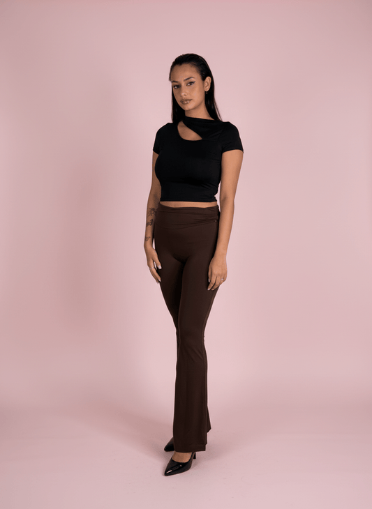 Pantalone Slim Flare Marrone - Abbigliamento Jessica