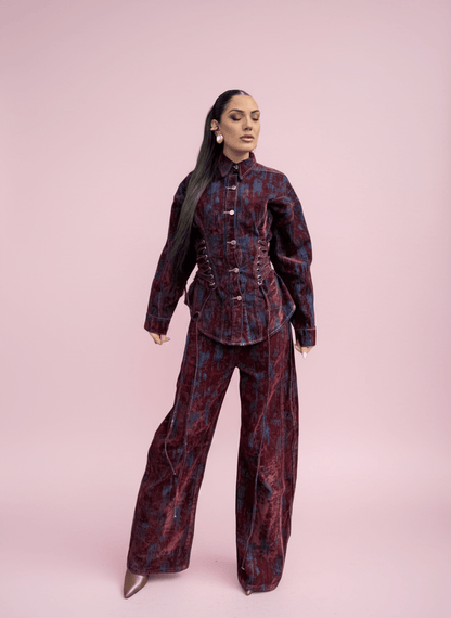 Pantalone Velvet Effect Wide Bordeux - Abbigliamento Jessica