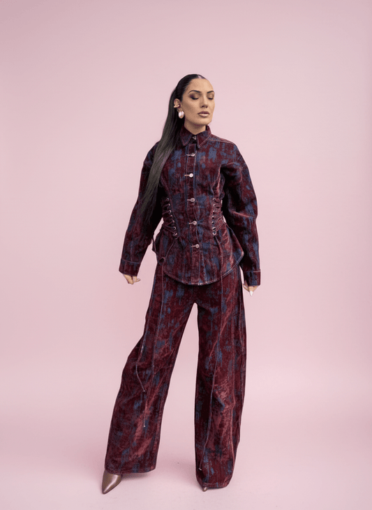 Pantalone Velvet Effect Wide Bordeux - Abbigliamento Jessica
