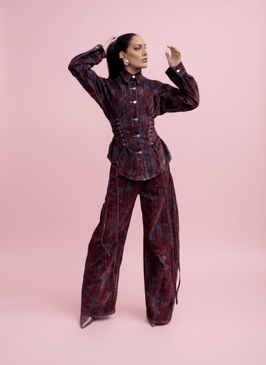 Pantalone Velvet Effect Wide Bordeux - Abbigliamento Jessica