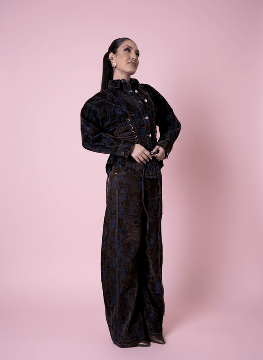 Pantalone Velvet Effect Wide Marrone - Abbigliamento Jessica