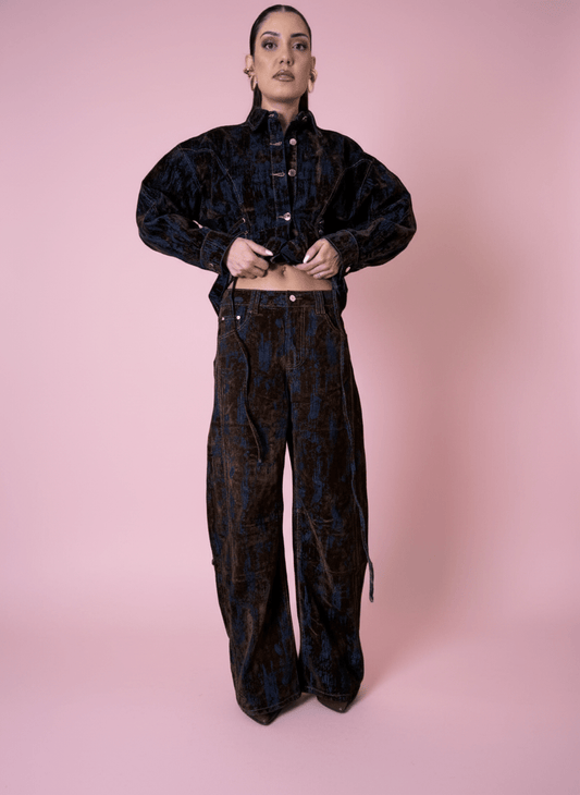 Pantalone Velvet Effect Wide Marrone - Abbigliamento Jessica