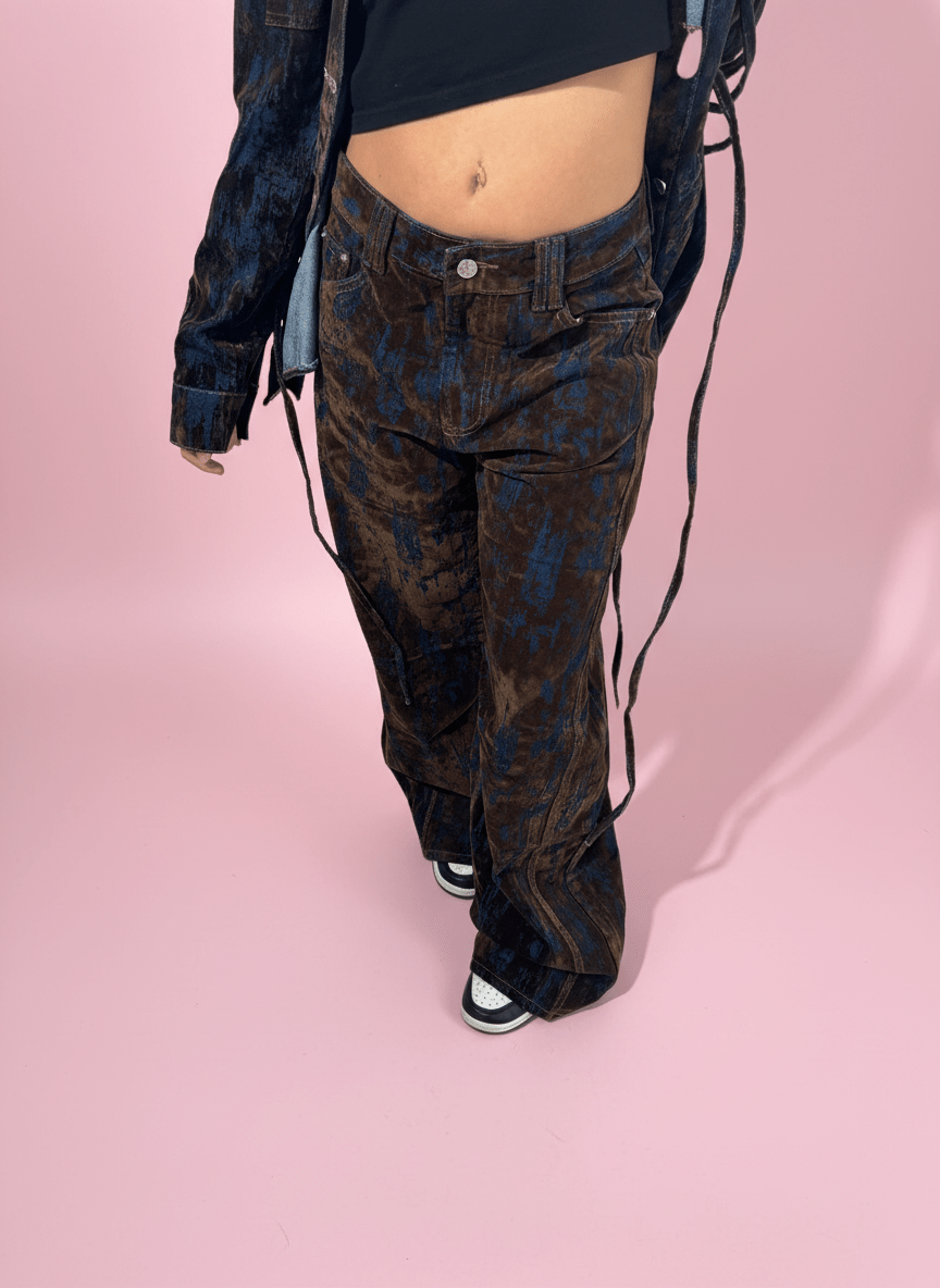Pantalone Velvet Effect Wide Marrone - Abbigliamento Jessica