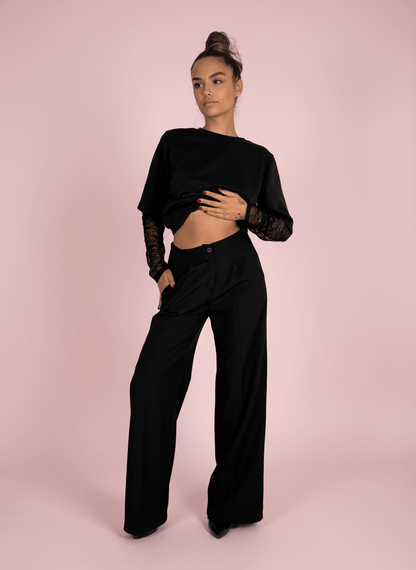 Pantalone Wide Leg Nero - Abbigliamento Jessica