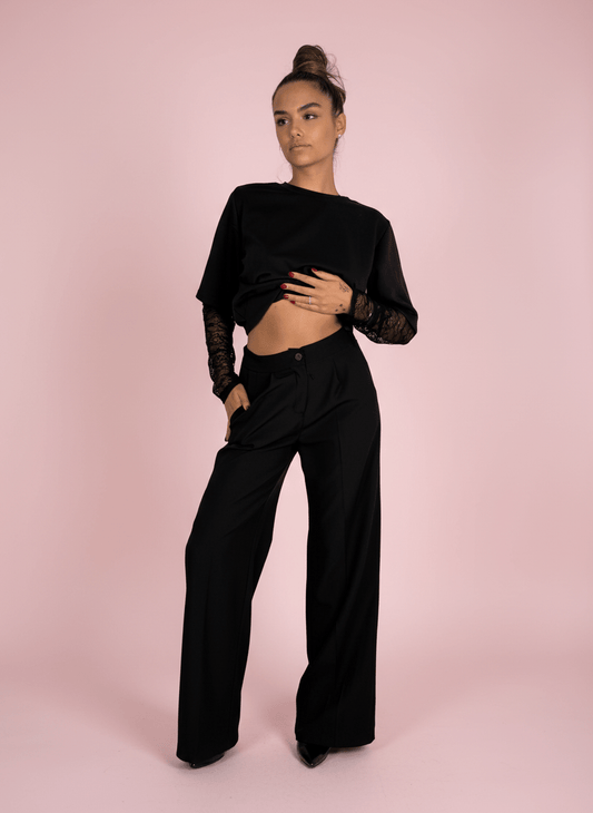 Pantalone Wide Leg Nero - Abbigliamento Jessica