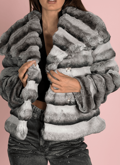 Pelliccia Ecologica Grigia A Fasce - Abbigliamento Jessica