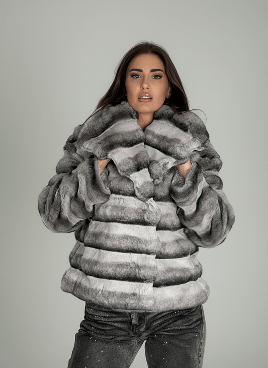 Pelliccia Ecologica Grigia A Fasce - Abbigliamento Jessica