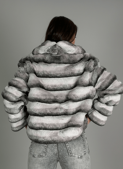 Pelliccia Ecologica Grigia A Fasce - Abbigliamento Jessica