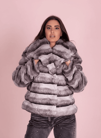 Pelliccia Ecologica Grigia A Fasce - Abbigliamento Jessica