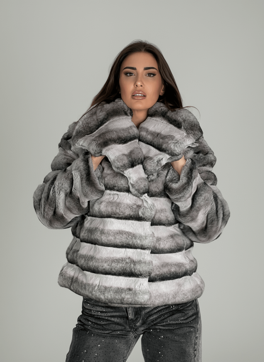 Pelliccia Ecologica Grigia A Fasce - Abbigliamento Jessica