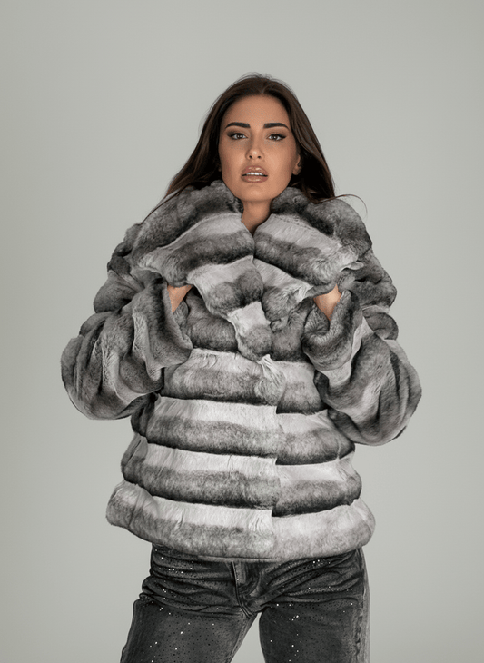 Pelliccia Ecologica Grigia A Fasce - Abbigliamento Jessica