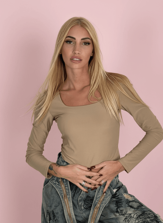 Second Skin Maglia In Lycra Beige - Abbigliamento Jessica