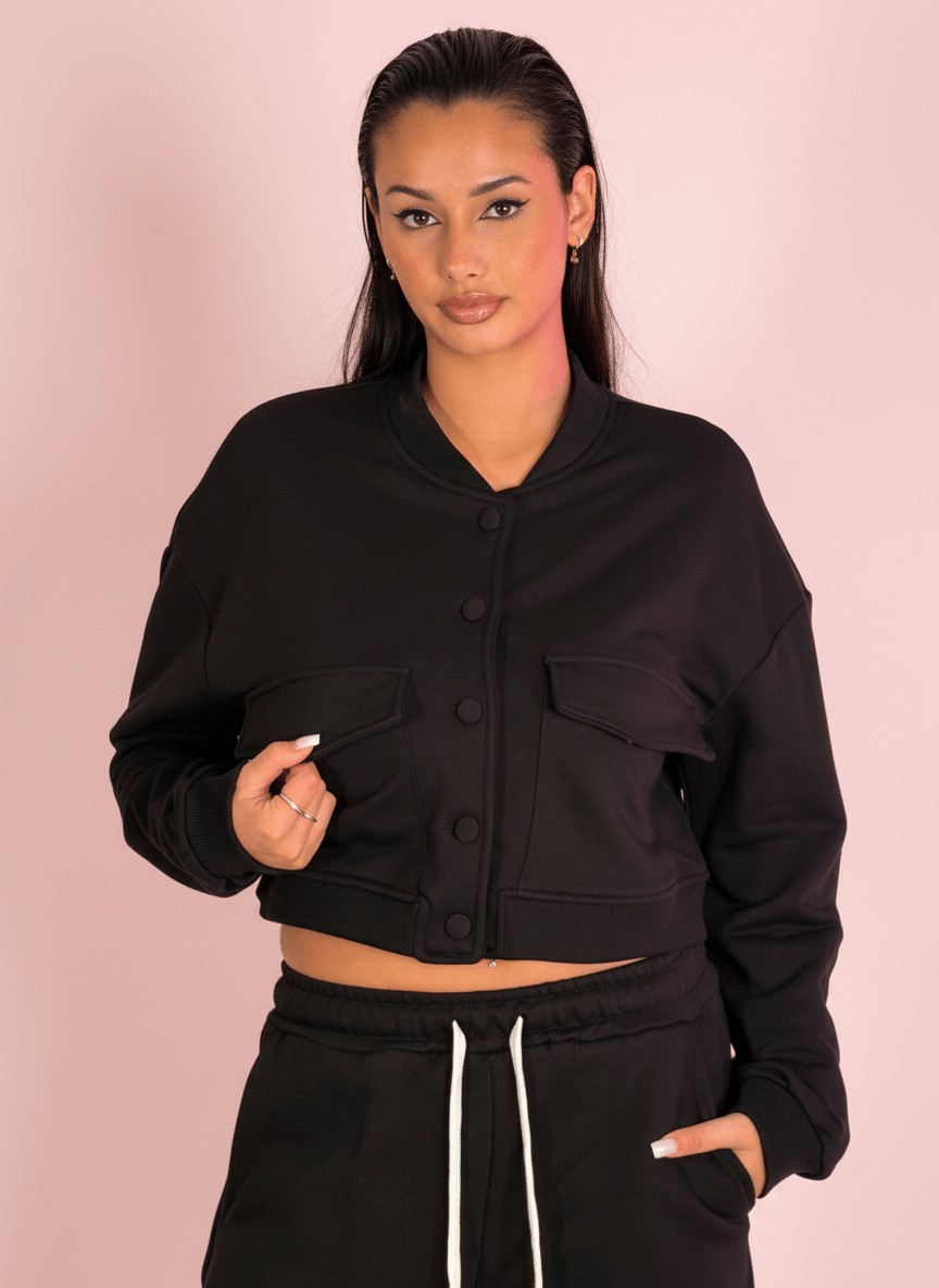 Set Felpa Cropped Con Pantalone Wide Nero - Abbigliamento Jessica