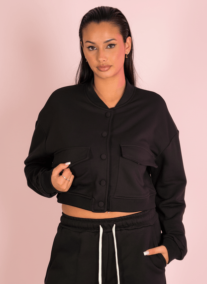 Set Felpa Cropped Con Pantalone Wide Nero - Abbigliamento Jessica