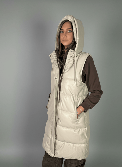 Smanicato Long Ecopelle Crema - Abbigliamento Jessica