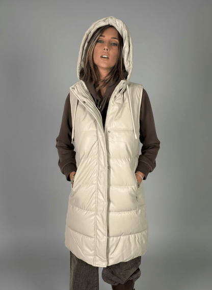 Smanicato Long Ecopelle Crema - Abbigliamento Jessica