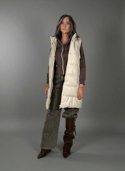 Smanicato Long Ecopelle Crema - Abbigliamento Jessica