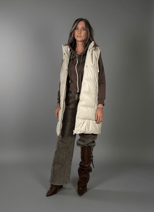 Smanicato Long Ecopelle Crema - Abbigliamento Jessica