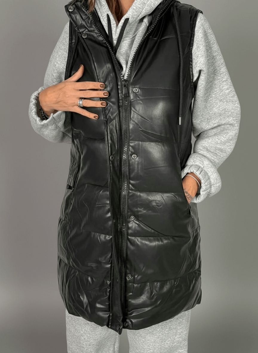 Smanicato Long Ecopelle Nero - Abbigliamento Jessica