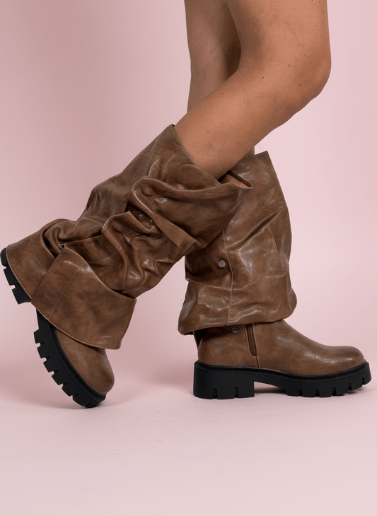 Stivale Slouchy Ecopelle Marrone - Abbigliamento Jessica