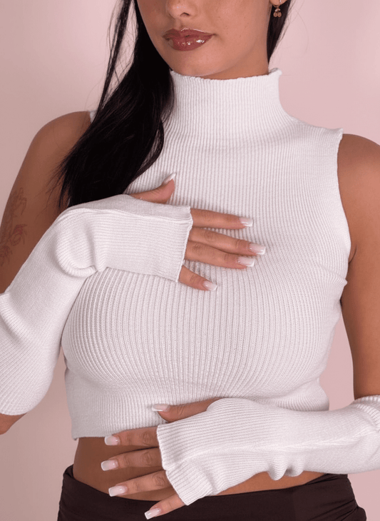 Top Smanicato Bianco Con Manicotti Coordinati - Abbigliamento Jessica