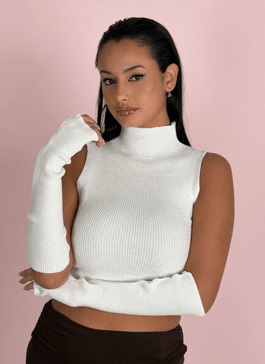 Top Smanicato Bianco Con Manicotti Coordinati - Abbigliamento Jessica