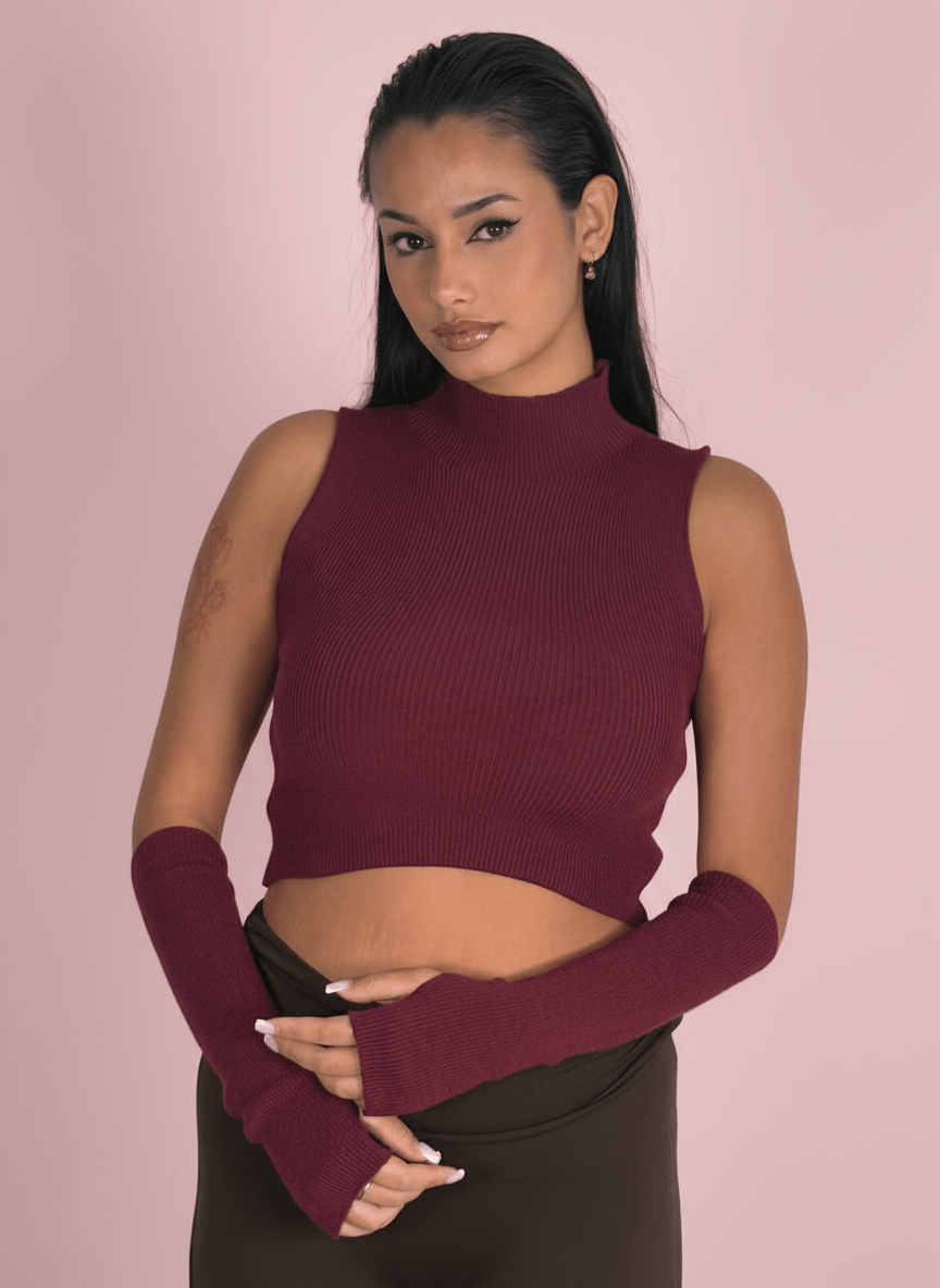 Top Smanicato Bordeux Con Manicotti Coordinati - Abbigliamento Jessica