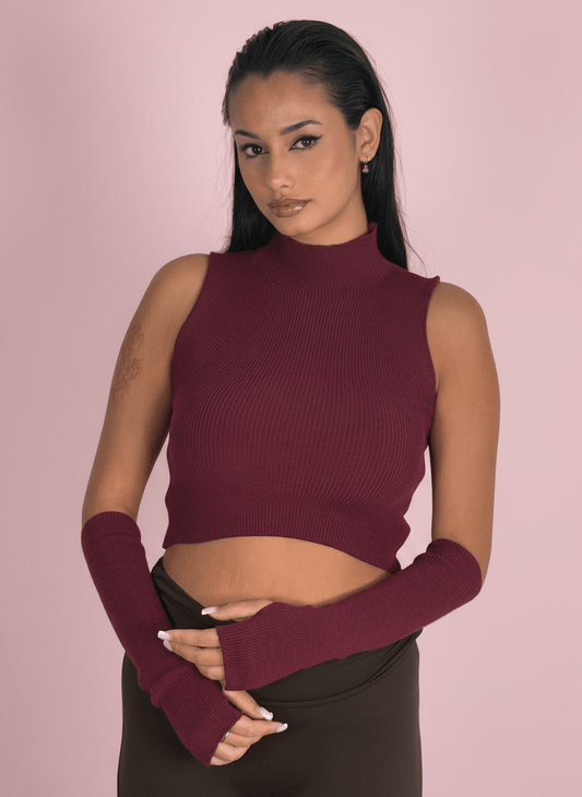 Top Smanicato Bordeux Con Manicotti Coordinati - Abbigliamento Jessica