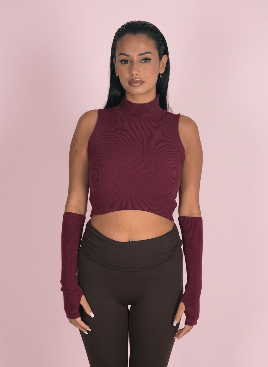 Top Smanicato Bordeux Con Manicotti Coordinati - Abbigliamento Jessica