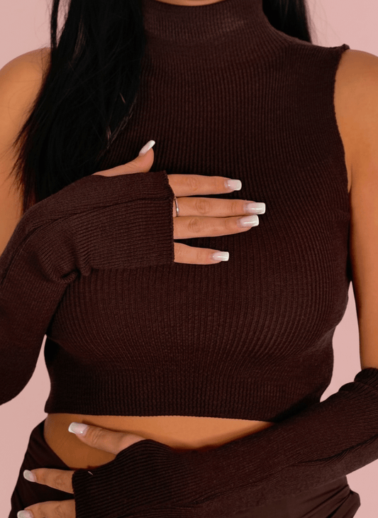 Top Smanicato Marrone Con Manicotti Coordinati - Abbigliamento Jessica