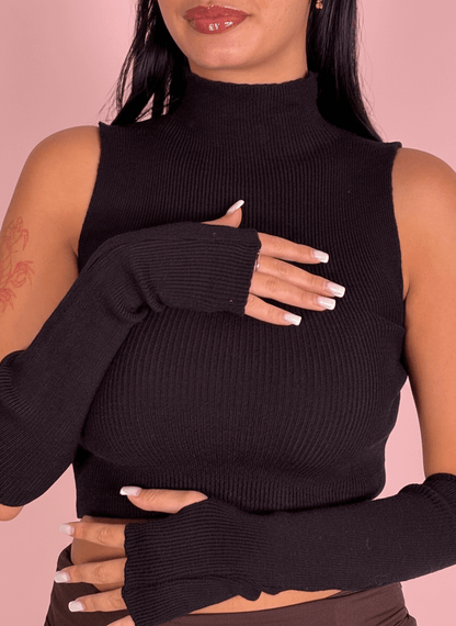 Top Smanicato Nero Con Manicotti Coordinati - Abbigliamento Jessica