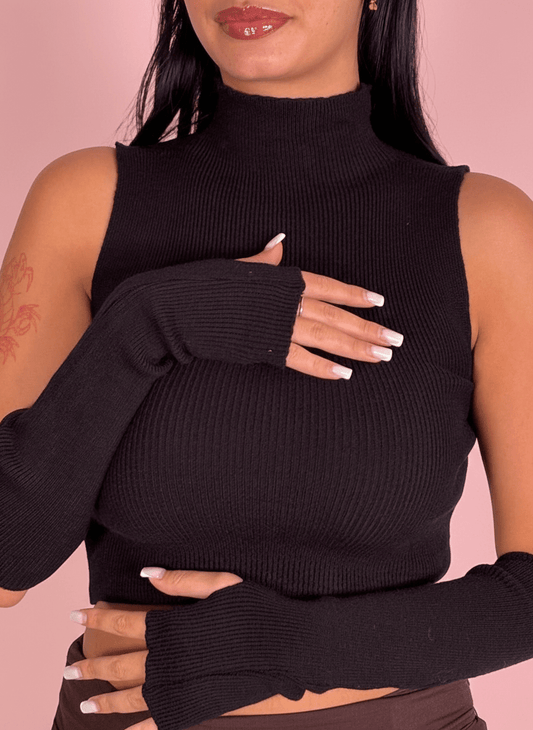 Top Smanicato Nero Con Manicotti Coordinati - Abbigliamento Jessica