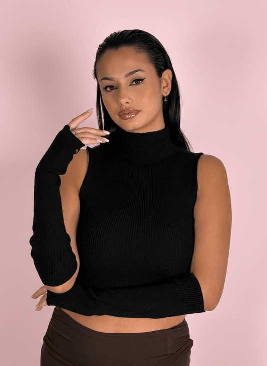 Top Smanicato Nero Con Manicotti Coordinati - Abbigliamento Jessica