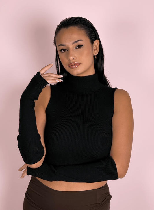 Top Smanicato Nero Con Manicotti Coordinati - Abbigliamento Jessica
