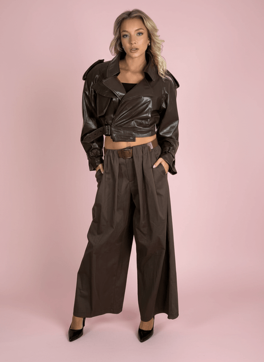 Trench Corto In Ecopelle Marrone - Abbigliamento Jessica