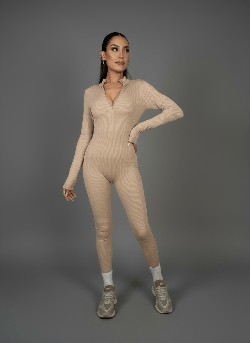 Tutina Body Shape Zip Beige - Abbigliamento Jessica