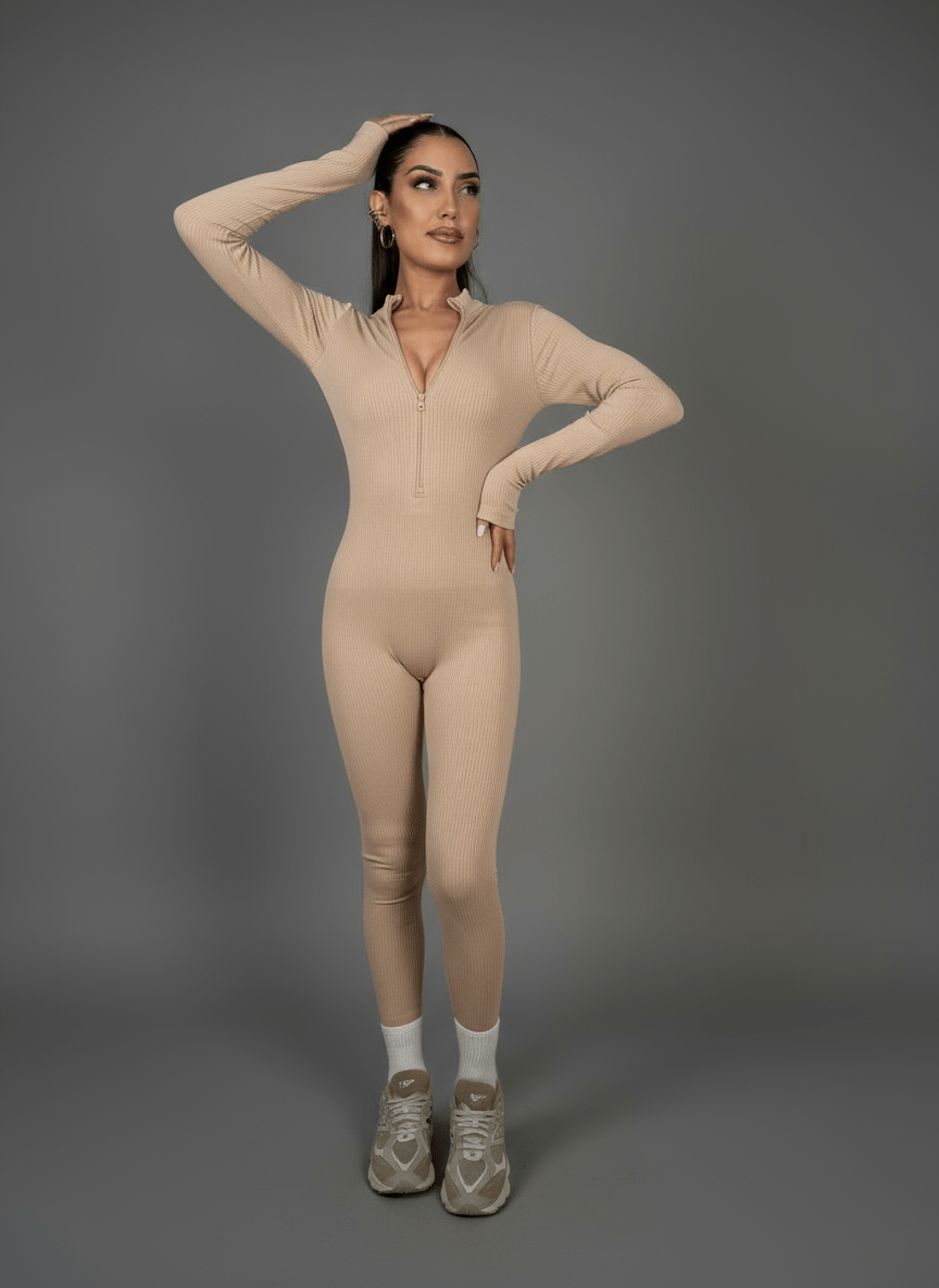 Tutina Body Shape Zip Beige - Abbigliamento Jessica