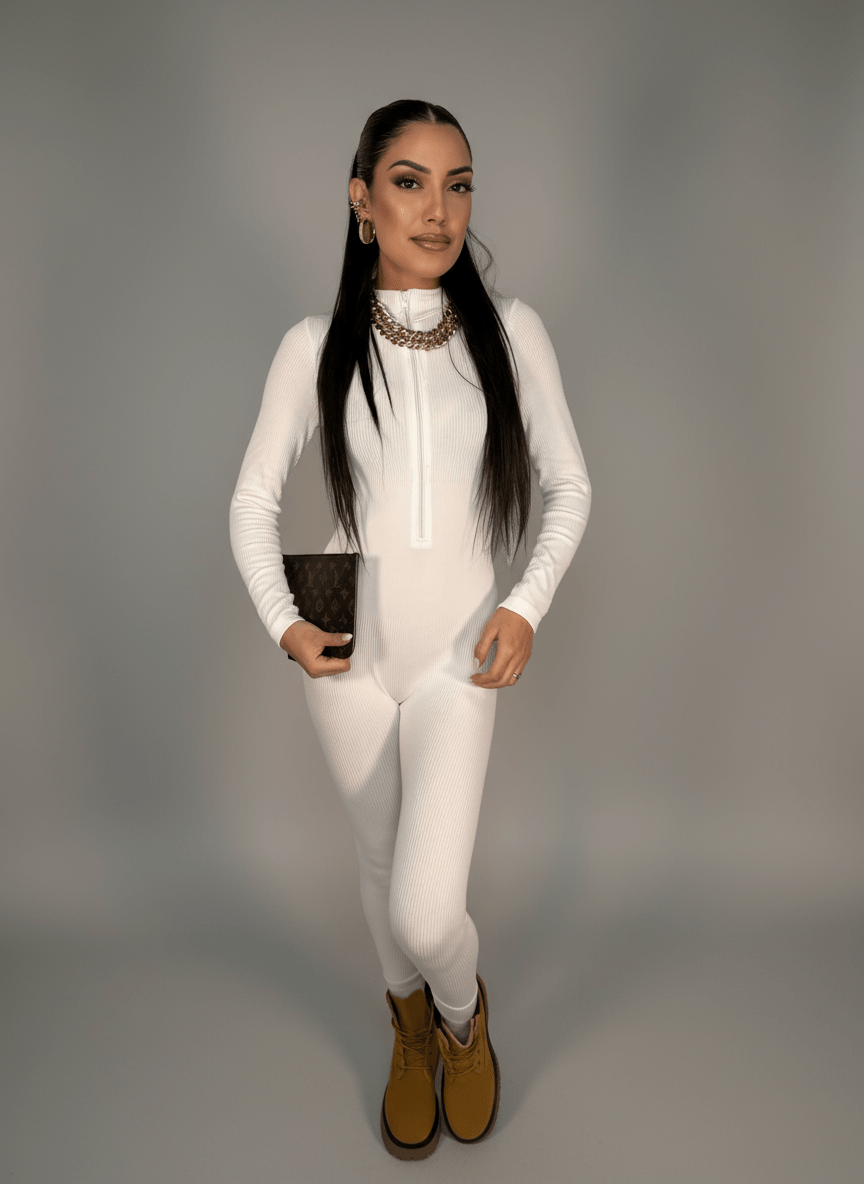 Tutina Body Shape Zip Bianco - Abbigliamento Jessica