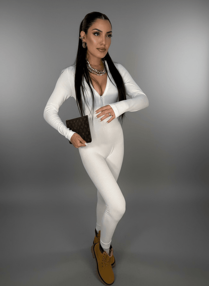 Tutina Body Shape Zip Bianco - Abbigliamento Jessica