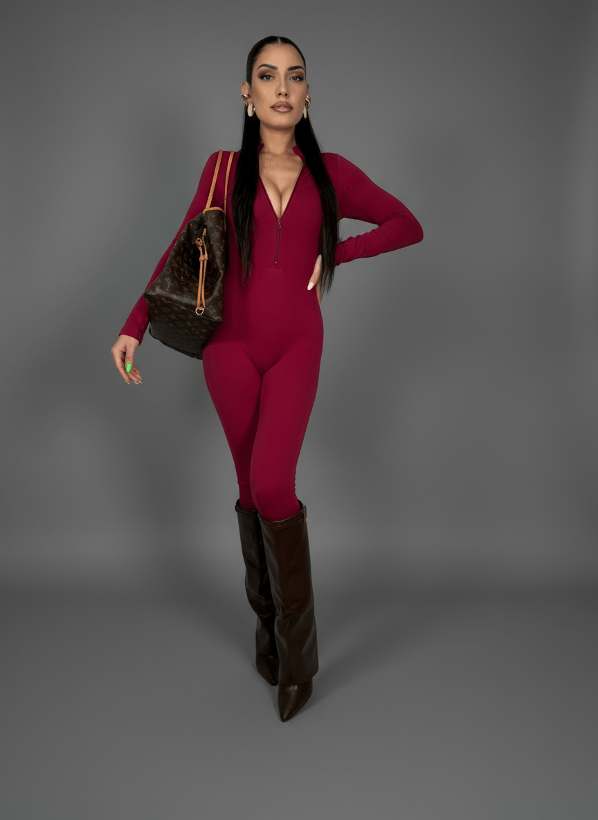 Tutina Body Shape Zip Bordeux - Abbigliamento Jessica