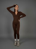 Tutina Body Shape Zip Marrone - Abbigliamento Jessica