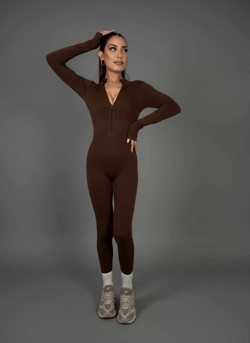 Tutina Body Shape Zip Marrone - Abbigliamento Jessica