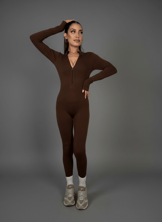 Tutina Body Shape Zip Marrone - Abbigliamento Jessica