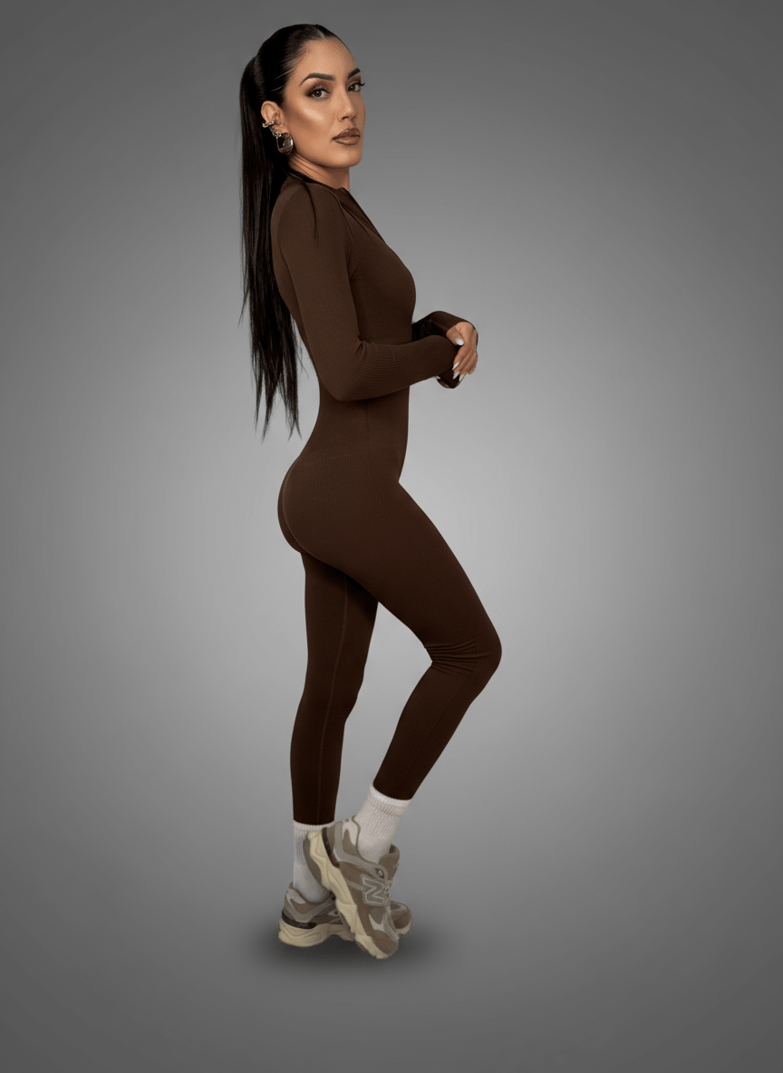 Tutina Body Shape Zip Marrone - Abbigliamento Jessica